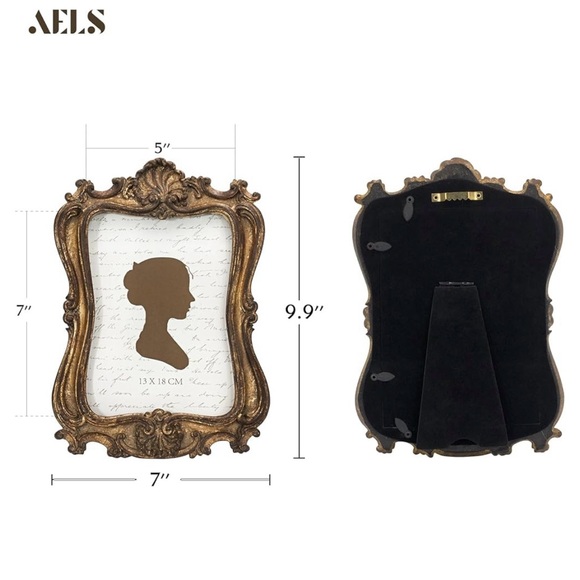 5x7 Inch Distressed Vintage Style Tabletop and Wall Mounted Picture Frame Gold - Picture 3 of 5